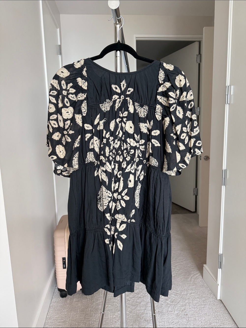 Sea New York Black Mini Dress with Cream Floral Print